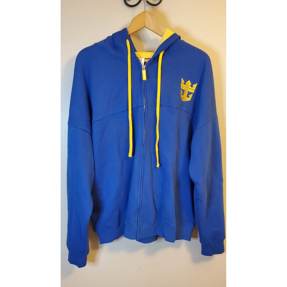 Royal Caribbean Mens Large Blue Yellow Full Zip Hoodie Sweatshirt Cruise Ship Lo